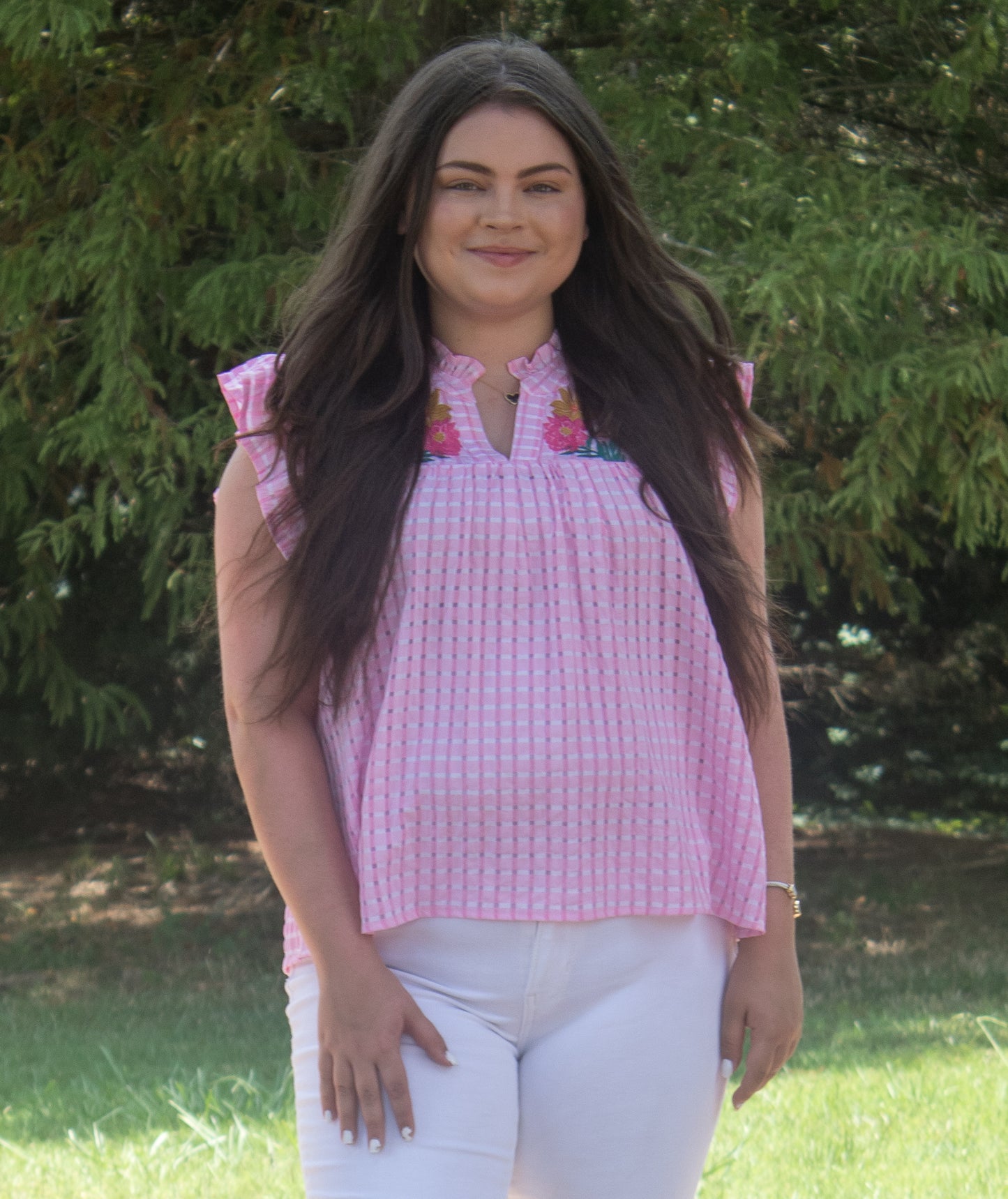 Embroidered Ruffle Top