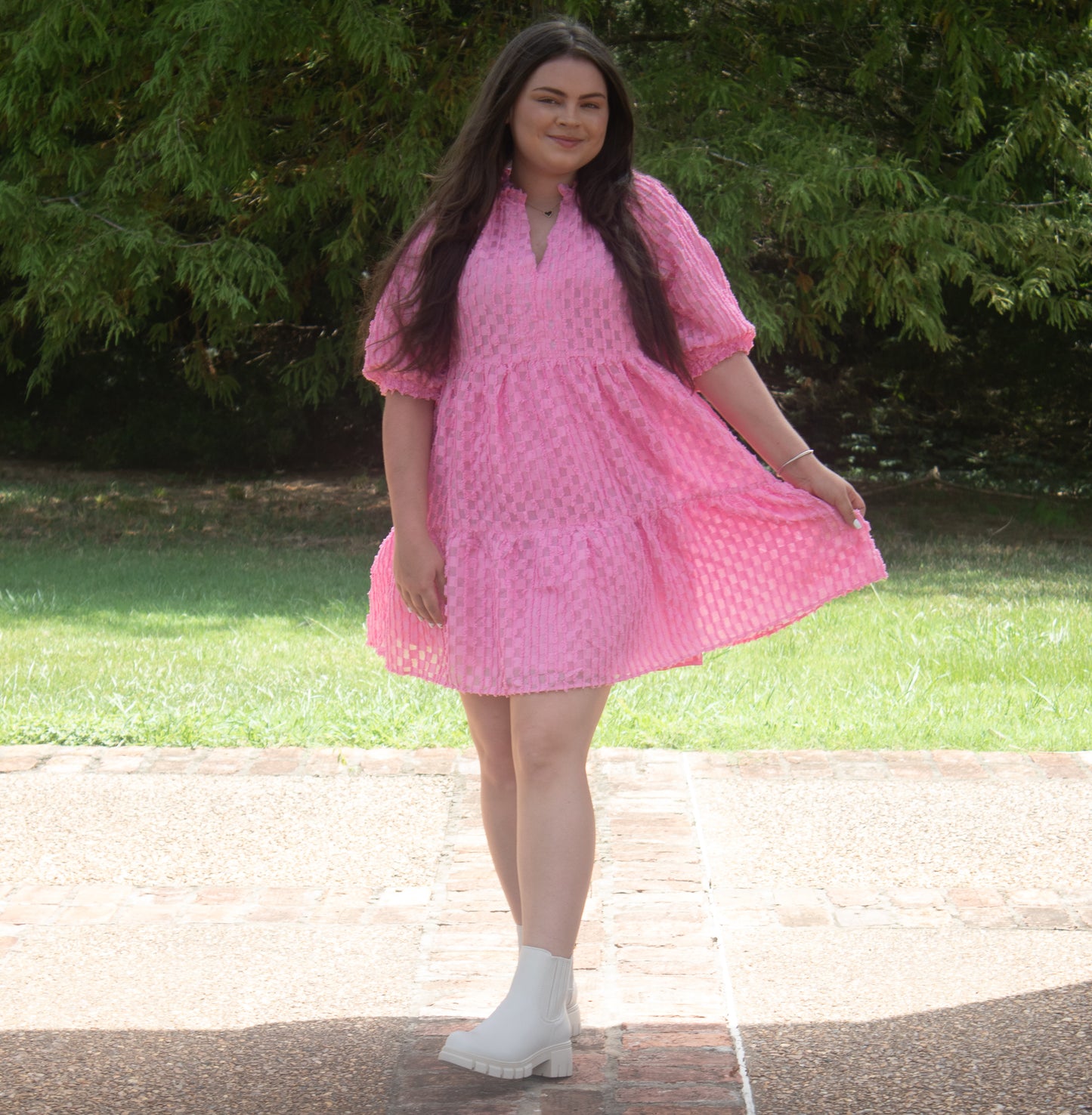 Sheer Checkered Fringe Dress