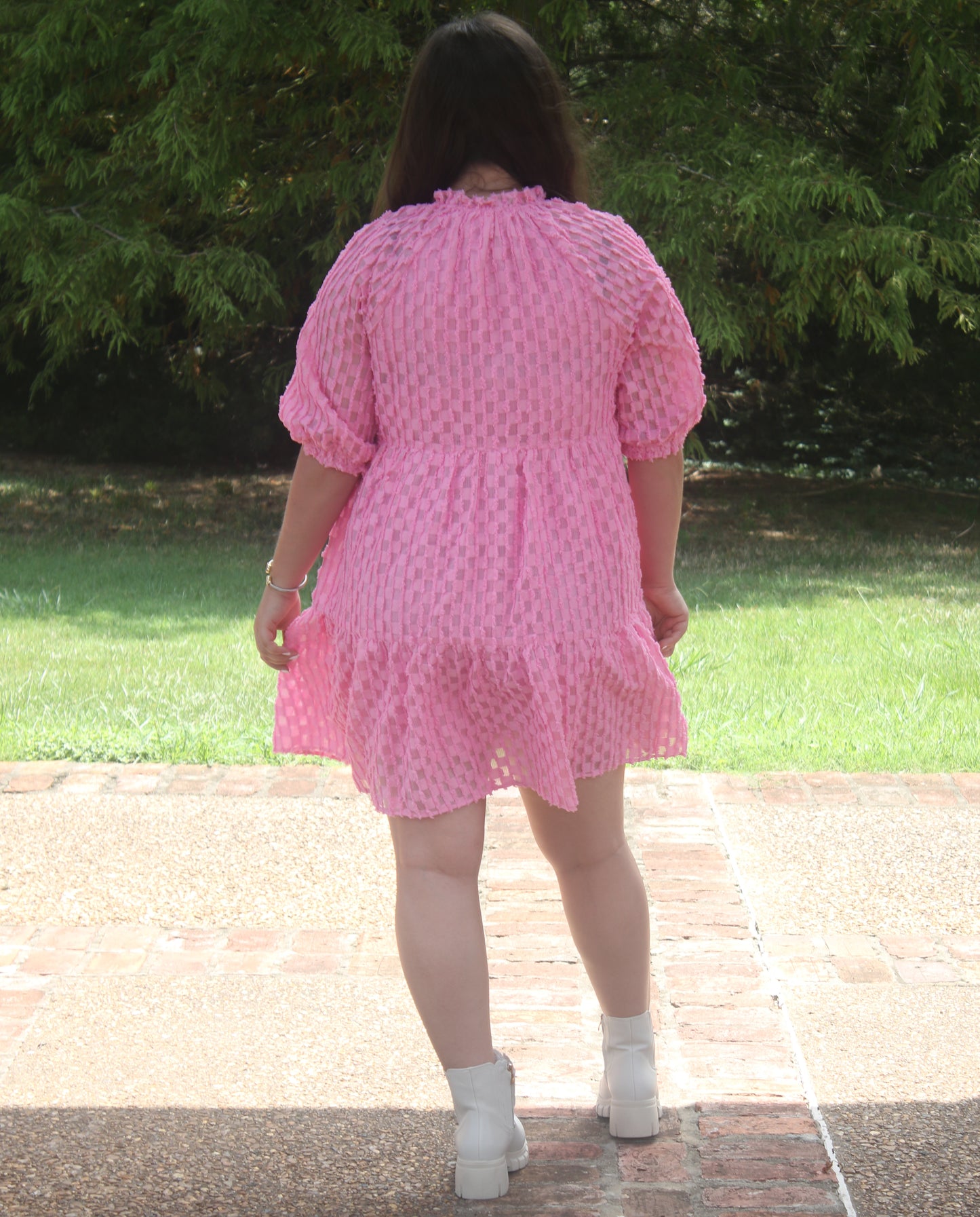 Sheer Checkered Fringe Dress