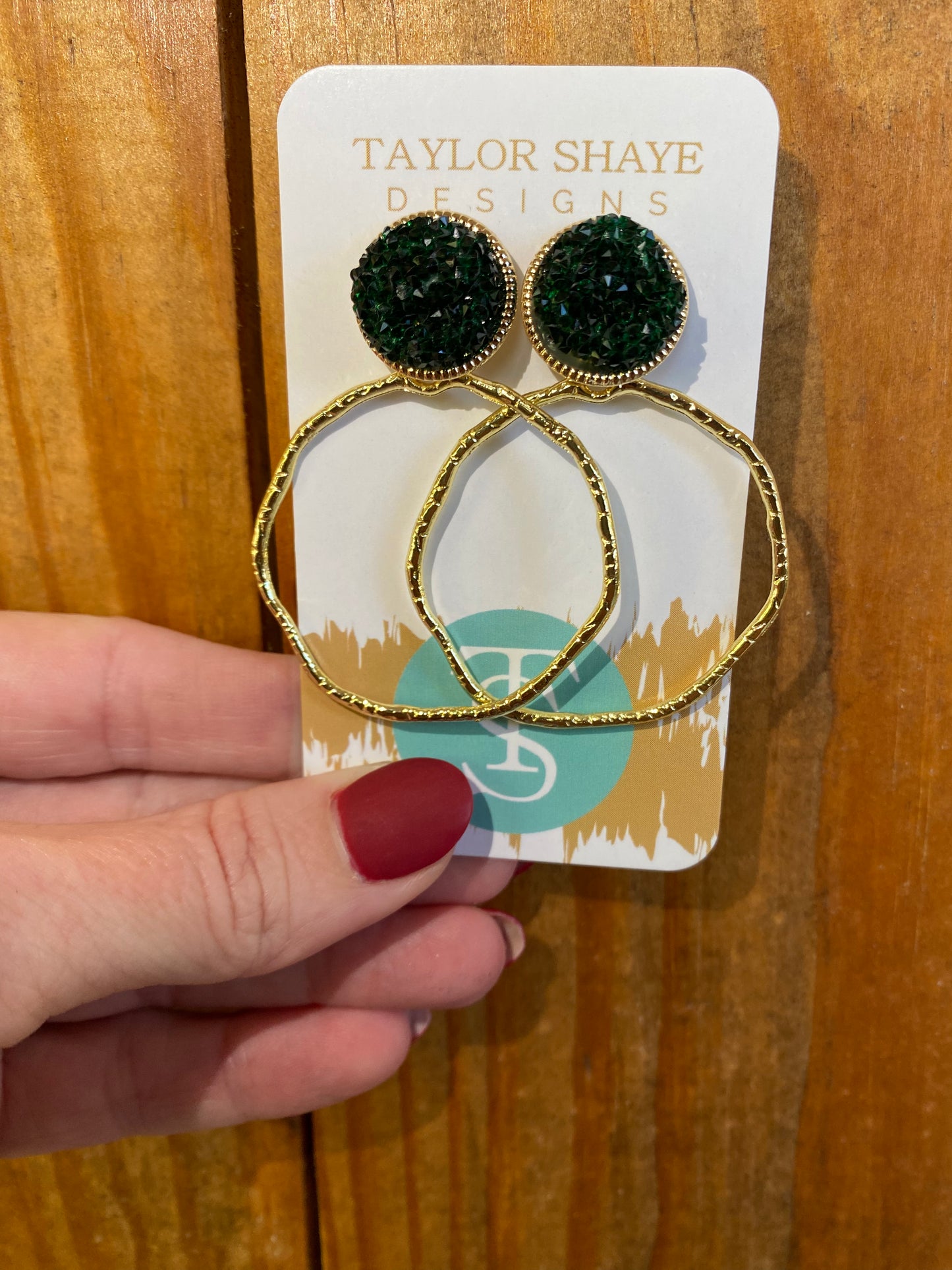 Emerald Glitter Top Hoops